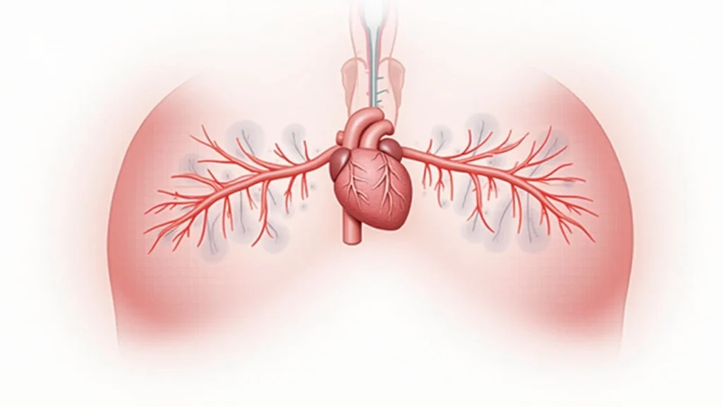 Medical diagram of a human heart affected by Congestive Heart Failure, showing fluid buildup and weak pumping function.