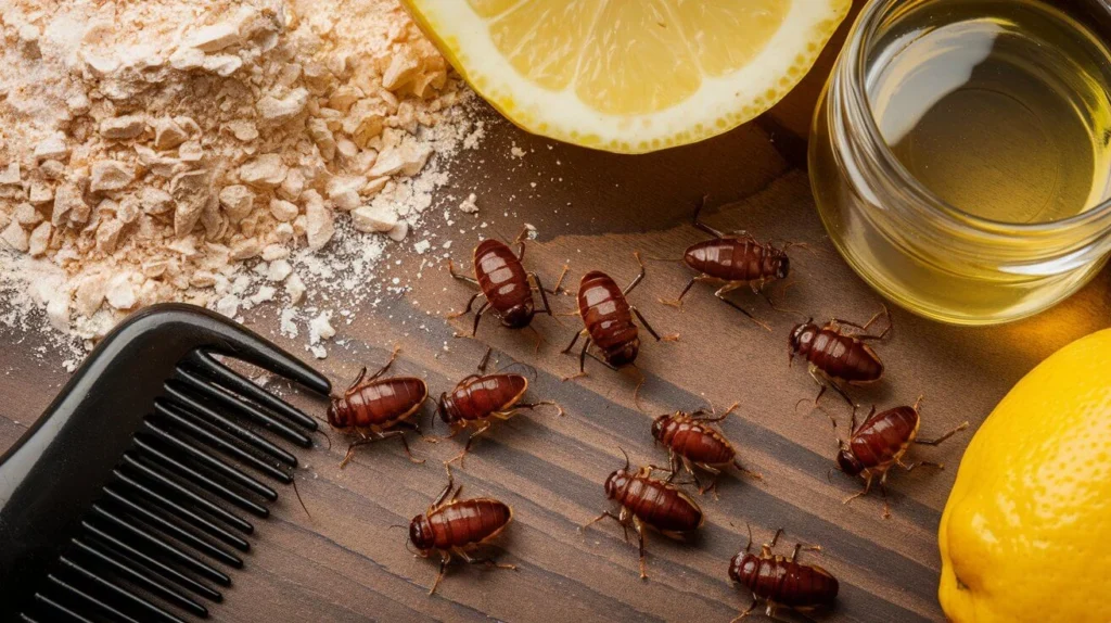 Fleas infesting a pet bed and carpet fibers inside a home.